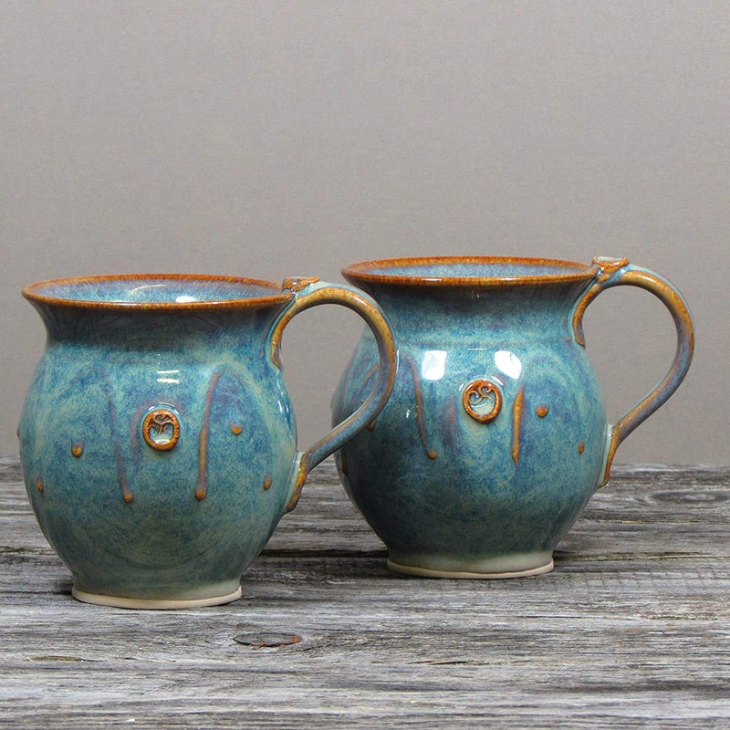Castle Arch Pottery Ireland Castle Arch Pottery Irish Pottery Coffee & Tea Mugs. Set of Two Hand-Thrown Cups 300ml with Celtic Spiral Motif - Handcrafted In Ireland - Lead & Cadmium Free, Irish Gifts For Men & Women - Image 2